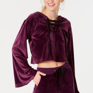 Material Girl Juniors' Cropped Velour Hoodie Large